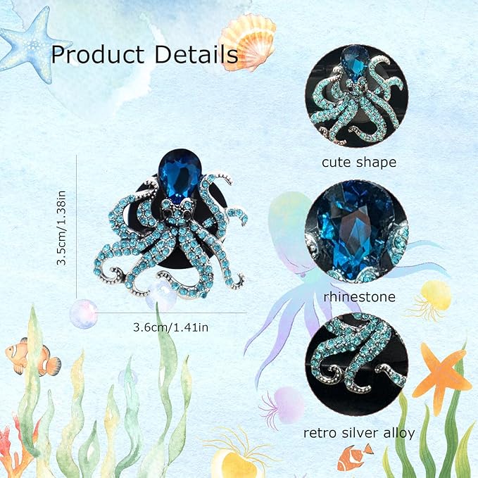 2pcs Octopus Car Vent Clips Air Freshener,Blue Car Accessories for Women,Bling Rhinestone Beach Ocean Animal Theme Car Decor,Refillable Car Diffuser