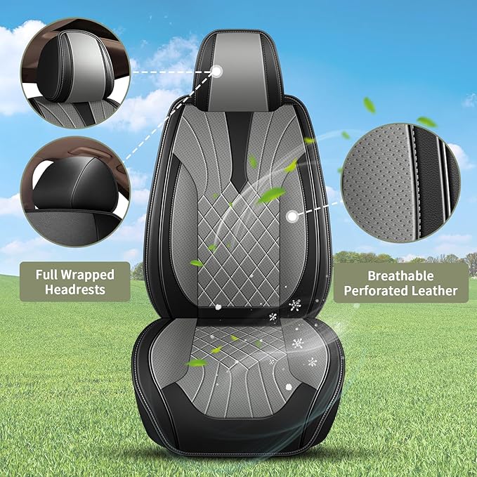 Car Seat Covers Front Pair for Honda HR-V/HRV 2016-2026: Breathable Perforated Leather Seat Cover (Black&Grey)