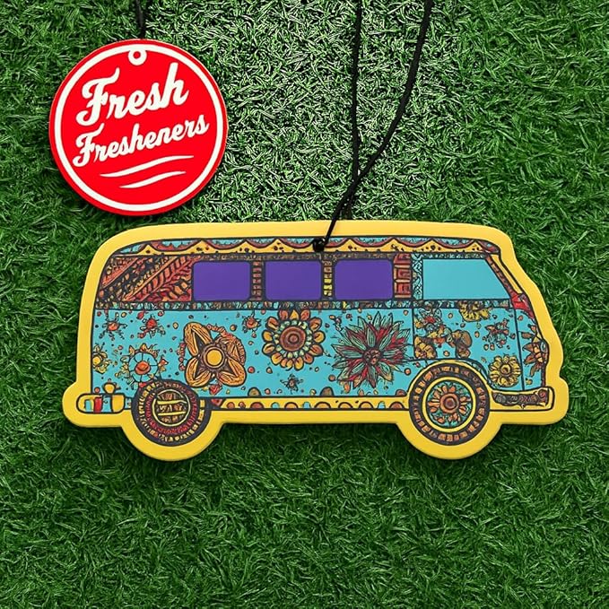 Fresh Fresheners Cute Trippy Car Air Freshener 4 Pack Scented With Premium Oils By Fresh Fresheners (Hippie Bus)