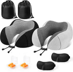 CloudBliss Travel Pillow Premium Memory Foam, Comfortable & Supportive Neck Pillow, Neck Pillows for Sleeping Travel, Airplane Pillow for Sleeping Airplane, Car, Office and Home（Black & Light Grey）