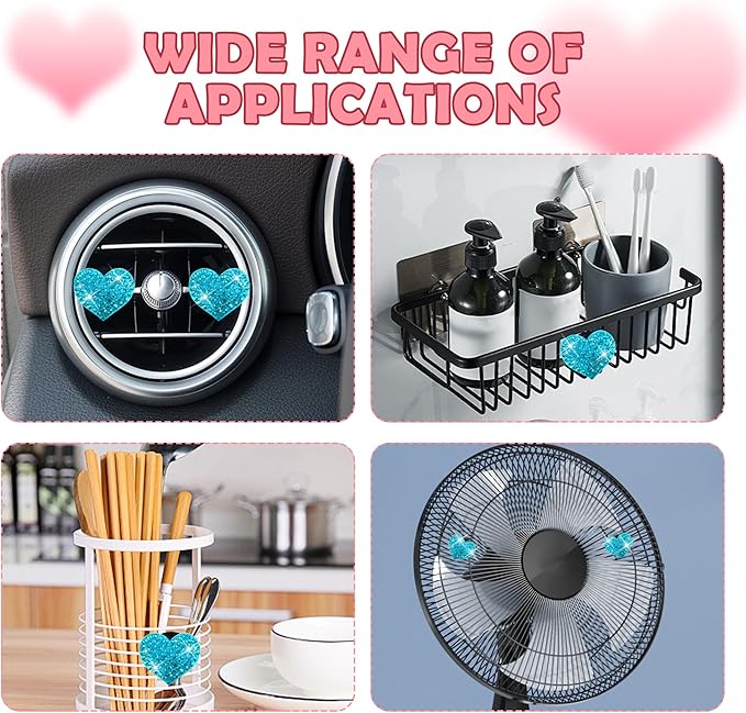 4PCS Heart-Shaped Car Vent Clips with Rhinestone,Bling Air Vent Clips Car Decorations,Premium Shiny Car Clips for Vents Accessories Interior (Lake Blue)