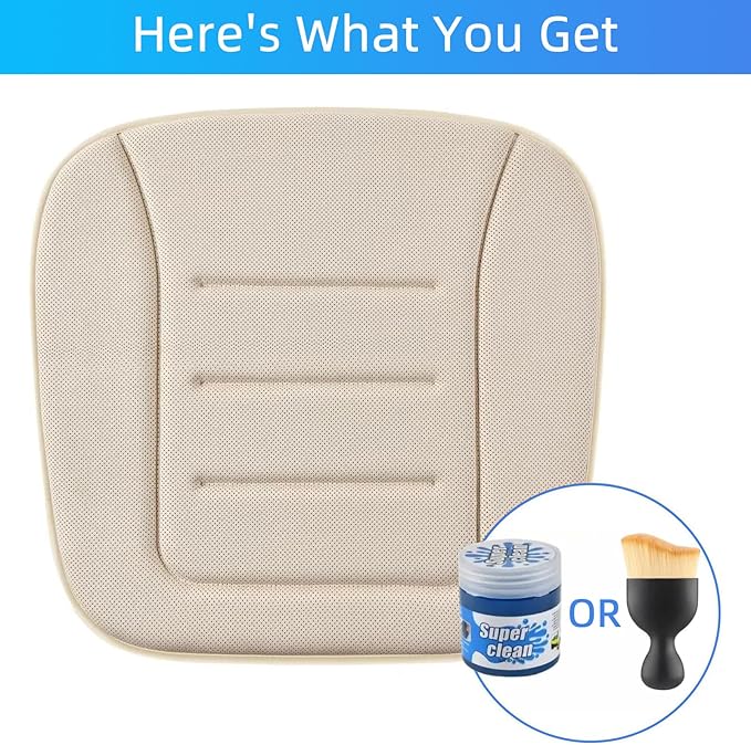 KAYI Car Seat Cushion, Memory Foam Car Seat Cushion, Anti Slip Rubber Bottom Car Seat Cushions for Driving, Suitable for Car and Office Chairs (Cream)