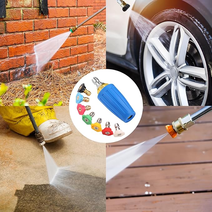 4000 PSI Blue Turbo Nozzle Pressure Washer Pressure Washer Tips 1/4" Quick Connect with 7 Power Washer Nozzle Tips Kit Multiple Degrees (0, 15, 25, 40, 65, Rinse1, Soap2) for Car Concrete Brick