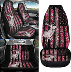 KEIAHUAN Branch Deer Camo Hunting Car Seat Covers Front Seat Cover and Split Rear Bench Seat Covers Set of 4 Stretchable Auto Interior Decoration Accessories for Sedan, Truck, SUV, Van, Pink