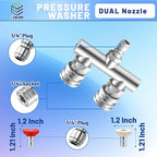 Dual Pressure Washer Tips, 2-in-1 Pressure Washer Nozzle Tips, Pressure Wash Dual Nozzle with 4PCS Power Washer Spray Nozzles (0 Degree Red & 40 Degree White), 1/4 Inch Quick Connect, 5000 PSI