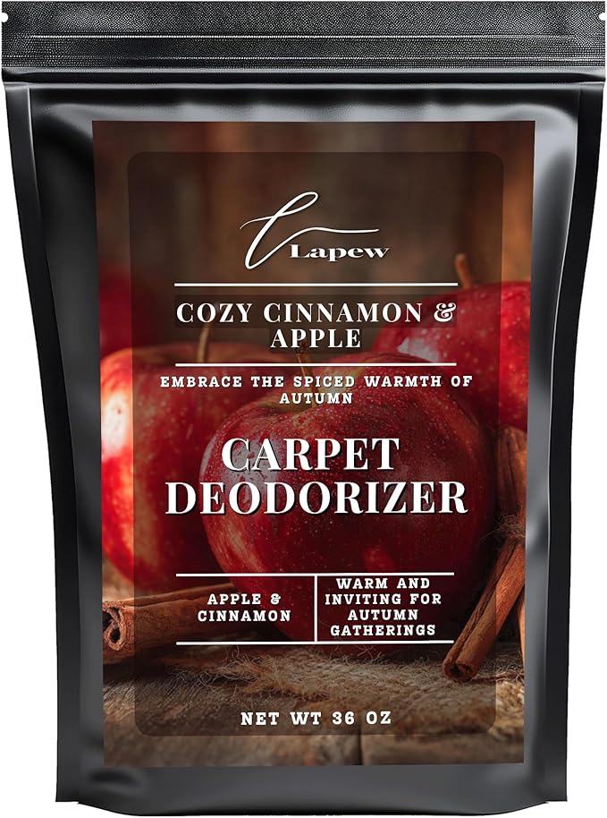 Lapew Cozy Cinnamon & Apple Carpet Deodorizer Powder - Pet Safe Freshener for Vacuuming | Scented Odor Eliminator for Home | 36 oz