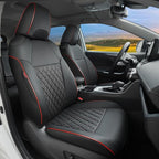 Lolcar RAV4 Seat Covers Custom Fit for Toyota RAV4 2019 2020 2021 2022 2023 2024 2025 LE,XLE,XLE Premium,Limited,Airbag Compatible,Seat Cover Full Set for SUV, Waterproof Leather（Black with Red Trim）