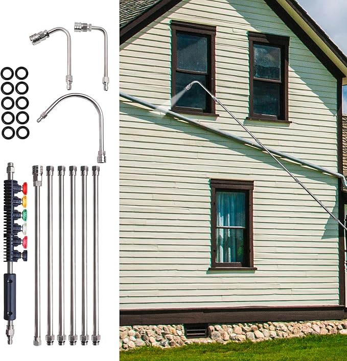 Xiny Tool Pressure Washer Extension Wand, 20 Pack Power Washer Lance with 5 Atomization Nozzle Tips,1 Gutter Cleaner Attachment Curved Rod, 1/4" Quick Connect, 4000 PSI