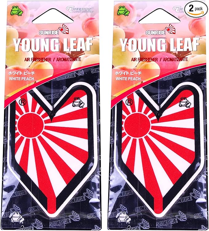 2 Pack Wakaba Young Leaf YLWP93 Japan Tree Frog Peach Scents JDM Air Freshener, White Peach