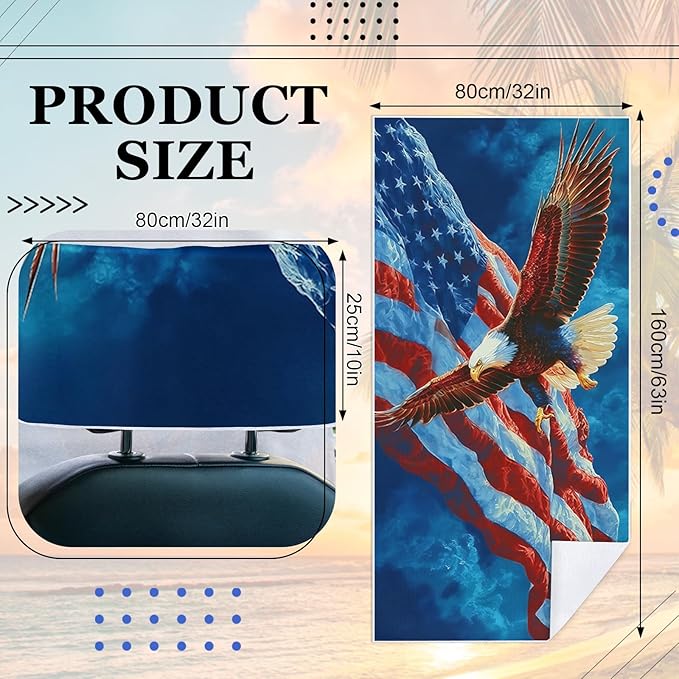 1 Pack Car Towel Seat Covers with Storage Bag, Multifunctional Towel for Gym Outdoor Sport, Picnic, Beach, Pet Dog Travel,Non-Slip Washable Car Seat Protector (Bald Eagle)