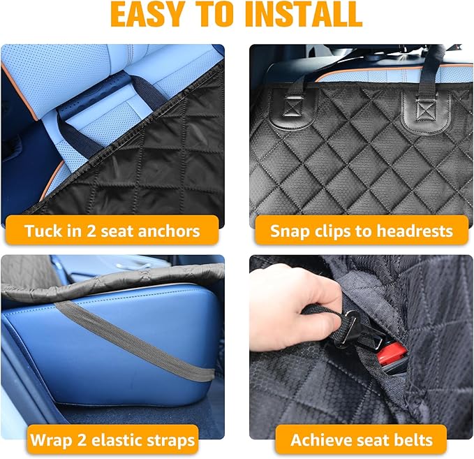 Waterproof Dog Car Seat Cover - Scratchproof Bench Cover for Back Seat, Universal Fit for Cars/Trucks/SUVs, Nonslip Pet Mat with Seat Protection, Machine Washable