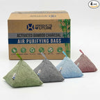 4 pack Naturally Activated Bamboo Charcoal Air Purifying Bags | Natural Home Deodorizer Bag | Charcoal Bag Odor Absorber For Pets | Odor Eliminator & Moisture Absorber Air Freshener Bag (200g Pyramid)