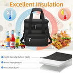 Insulated Lunch Box for Men & Women - Double Layer Leakproof Lunch Bag with Adjustable Shoulder Strap, Expandable Food Cooler for Work, Office, Travel, Camping (Black)
