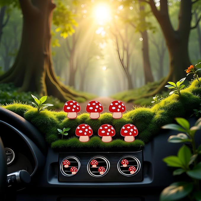 6 Pcs Red Mushroom Air Vent Clips, Cute Mushroom Car Air Fresheners Vents Clips Diamond Vent Clip Cars Interior Decor Charm Bling Car Accessories Cars Decoration for Women, Automotive Air Fresheners