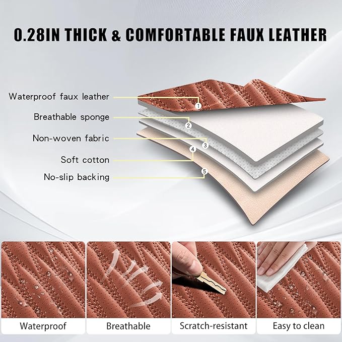 WELLDO Car Seat Covers Full Set, Leather Seat Covers for Car, Waterproof Car Seat Protector with Lumbar Support, Automotive Seat Covers Universal Fit for Most Cars SUV Truck, 2seats,Brown
