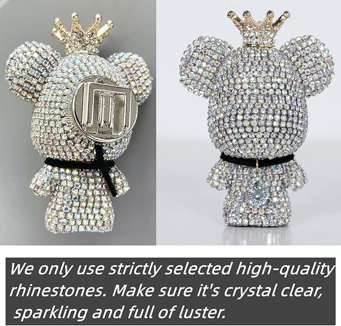 Pink Car Accessories, Bling Crystal Bear Car Air Freshener With Vent Clip,Rhinestone Aesthetic Car Decor Interior Decoration