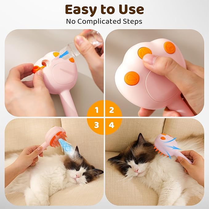 Steam Cat Brush, 6-in-1 Dog Brush Spritz Defur Comb with Pet Waterless Shampoo, Steamy Skin Friendly Deshedding Grooming Tool, Suitable for Shedding & Haired Pets, Pet Supplies Accessories, White