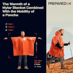 PREPARED4X Emergency Mylar Poncho – Survival Rain Poncho with Hood – Lightweight, Compact, Reusable Emergency Blanket Poncho for Hiking, Camping, Thermal Gear, Car Kit, Outdoors
