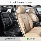 Coverado Car Seat Cover, Cover for Cars Full Seat, Premium Leather, Universal Fit Waterproof Seat Protectors, Car Seat Cushion Non-Slip for Most Cars-Beige