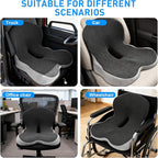 Denchy Car Seat Cushion with Lumbar Support for Long Sitting, Ergonomic Memory Foam Driving Seat Cushions for Semi Truck Bus Driver Trucker, Non Slip Office Chair Cushion (Dark Light Gray)