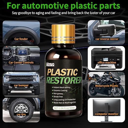 Plastic Restorer for Cars, Black Trim Restorer Car Plastic Restorers Black Crystal Coating for Automotive Parts Vehicles Interior Scratch Remover Shiny Car Stuff,30ML