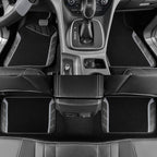 CAR PASS Leather Steering Wheel Cover and Waterproof Car Floor Mats,Microfiber Universal Car Combo Fit for 95% Sedan,SUV,Cars,14.5-15inch Sporty Anti-Slip Safety Comfortable Design(Black＆Gray)