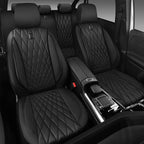 CAR PASS Thick Foam 3D Mesh Leather Car Seat Covers Full Set, Luxury Breathable Premuim Faux Leather Automotive Seat Covers, Airbag Compatible Universal Fit for Most Sedan Van Truck SUV, Pure Black