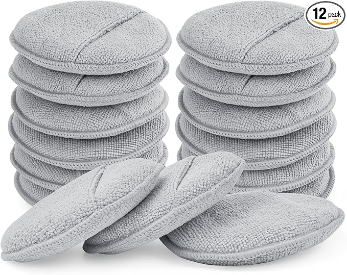 12Pack Wax Applicator Pads, 5" Soft Microfiber and Dense Foam Buffing Pads for Auto Polishing, Car Waxing, Paint Correction with Non-Slip Backing, Multipurpose Hand Pads