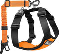 Pawaboo Dog Seat Belt Harness for Car, Dog Car Harness Seatbelt with Double Clips, Adjustable Breathable Pet Vest & Dogs Safety Tether with Elastic Bungee for Small Medium Large Pet, M, Orange/Black
