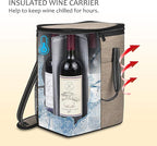 Tirrinia 6 Bottle Wine Gift carrier, Insulated Leakproof Padded Wine Cooler Carrying Tote Bag for Travel, Camping and Picnic, Perfect Wine Lover Gift, Beige