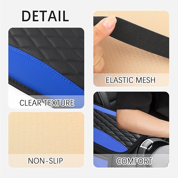 Patchwork Leather Center Console Covers for Cars,Upgraded Arm Rest Cover for Car with Side Storage Pocket for Car Seat Organizer,Middle Console Cover Stylish Car Decoration (Blue)