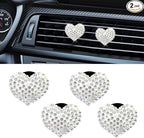 4PCS Bling Heart Air Vent Clips, Car Air Freshener for Women, Air Fresheners Diffuser Clip Charm, Car Air Conditioning Outlet Clip Decorative Accessory for Women Girls (White, Style1)