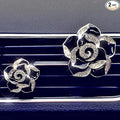 2 Pcs Camellia Air Vent Clips, Cute Flower Car Air Freshener Clip, Bling SUV Outlet Decorations, Crystal Rose Vent Diffuser, Charm Car Inter Decor Accessories for Women Girls