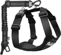 Pawaboo Dog Seat Belt Harness for Car, Dog Car Harness Seatbelt with Double Clips, Adjustable Breathable Pet Vest & Dogs Safety Tether with Elastic Bungee for Small Medium Large Pet, L, Black