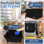Petskd Portable Travel Litter Box for Cats with Lid and 10 pcs Liner Bags, Light Weight, Leak-Proof and Higher Sides for Road Trips, Hotel Stays, Car Travel(Black)