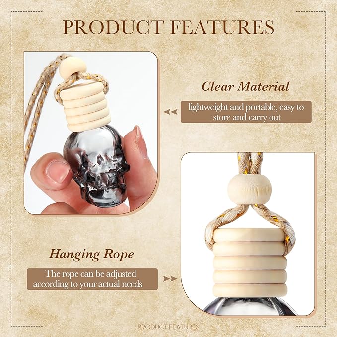 BBTO 50 Pcs Hanging Car Air Freshener Black Car Diffuser Bottles Empty Glass Perfume Bottle Freshener Diffuser Bottles Pendant for Essential Oil Fragrance Aromatherapy Ornament(Skeleton)