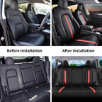 AOMSAZTO Car Seat Cover Fit for Tesla Model Y 2020 2024 - Half Surrounded Customized Seat Covers(Black with Red Stripe)