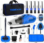THINKWORK Car Cleaning Kit Car Detailing Kit,Car Cleaning Kit Interior Cleaner with High Power Blue Handheld Vacuum Cleaner,Brush Sets,Windshield Cleaner and Storage Bag,Car Accessories,Car Gift Set