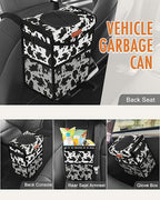 Car Trash Can with Lid, Cute Leakproof Car Trash Garbage Bag Hanging Vehicle Trash Bin Small Portable Automotive Garbage Cans Organizer for Back/Front Seat/Console(Trapezoid,Cow Print)