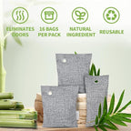 CLEVAST 16 Pack Activated Bamboo Charcoal Air Purifying Bags(8x100g, 8x50g), Natural Fresh Odor Absorber, Deodorizer and Moisture Eliminator, Air Purifier Bags for Home, Closet, Car Air freshener