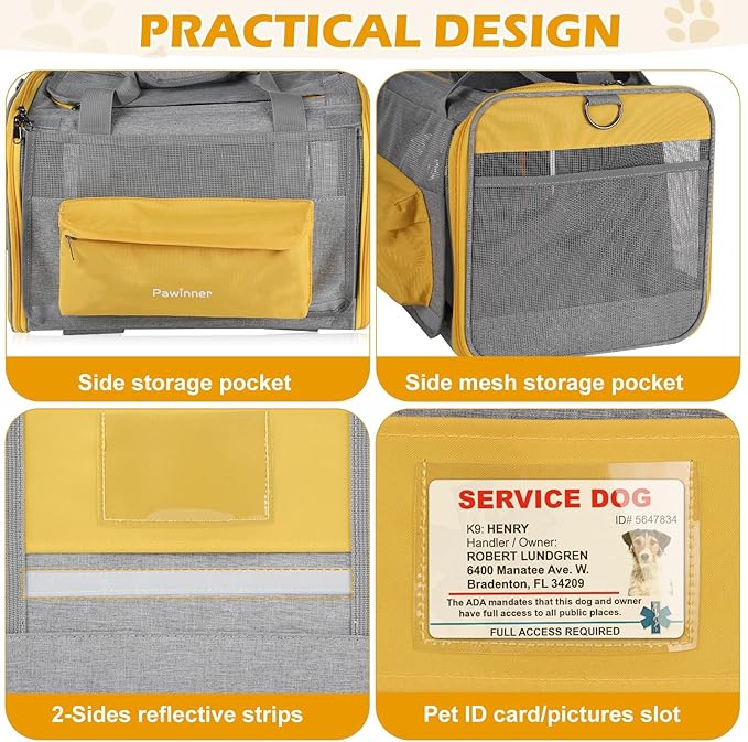 Pawinner Cat Carriers, 17.7"x13"x13" Collapsible Pets Travel Carriers Dog Carrier Pet Carrier(Up to 20lbs), Waterproof Airline Approved Soft Sided, Car Travel Portable Bag for Big Cats/Small Dogs
