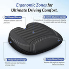 ZIKEE All-Season Car Seat Cushion for Comfortable & Safe Driving, Breathable Seat Cushion for Car with Ventilated Channel & Mesh Cover, Memory Foam for Sciatica, Tailbone & Back Pain Relief, Anti-Slip