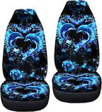 BIGCARJOB Neon Dolphin Car Seat Cover Set of 2 Pcs - Cute Dolphin Print Auto Interior Accessories, Vehicle Bucket Seat Protector, Front Seat Cushion Pads, Universal Fit