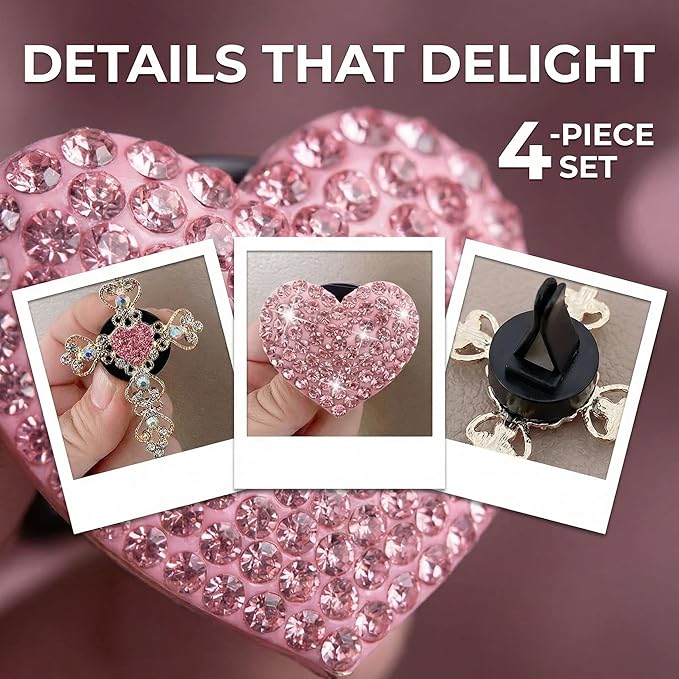 4Pcs Cute Car Vent Clips for Women Pink Bling Air Fresheners with Cross and Heart Y2K Luxury Car Accessories Couture Style Decorations Girly Clip Decor Freshener for Girls