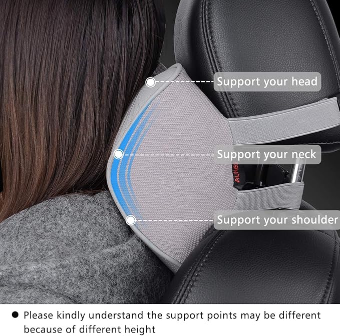 Aukee Car Headrest Pillow Car Memory Foam Car Neck Pillows Soft Leather for Driving Home Office Gray (Pack of 1)