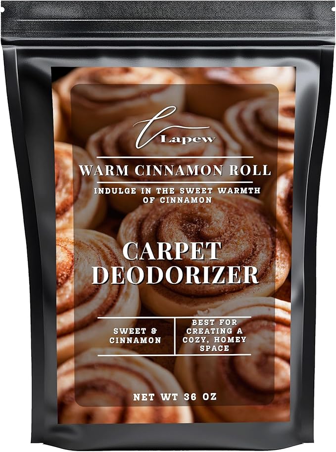 Lapew Warm Cinnamon Roll Carpet Deodorizer Powder - Pet Safe Freshener for Vacuuming | Scented Odor Eliminator for Home | 36 oz