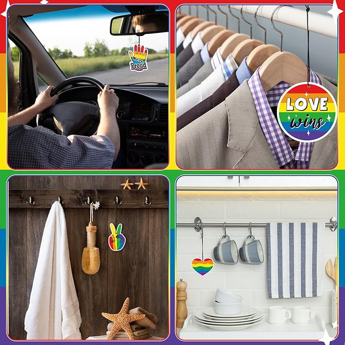 Batiyeer 16 Pcs Rainbow Gay Pride Air Freshener Funny Lgbtq Car Freshener Cute Scented Hanging Car Decoration Pride Accessories for Women Men Gift for Queer Lesbian Trans Gay