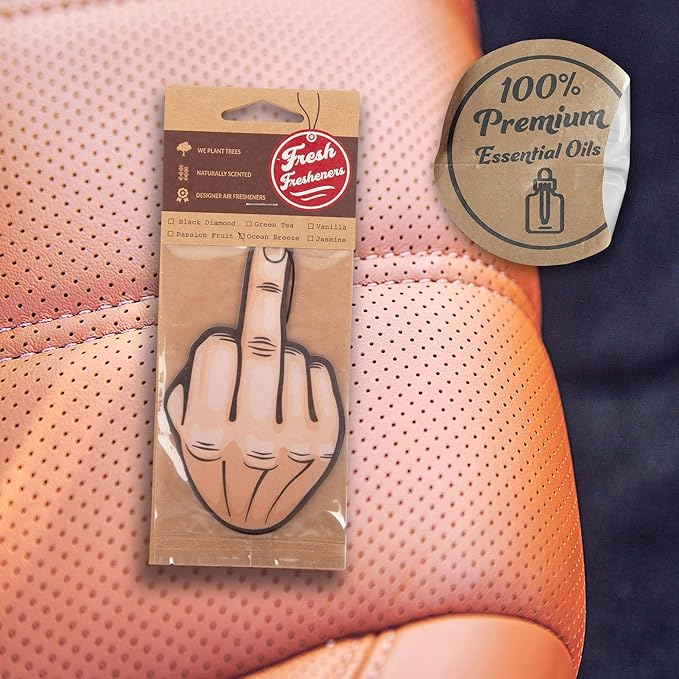 12 Pack Middle Finger Funnny Naughty Car Air Freshener Scented With Premium Oils By Fresh Fresheners (12 Pack) (Middle Finger)