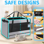 Petskd Side Expandable Extra Large Cat Carrier with Litter Box Area, 24"x17"x17" Soft-Sided Pet Carrier for 2 Cats Under 55 lbs with Zipper Locks for Car Travel(Grey)