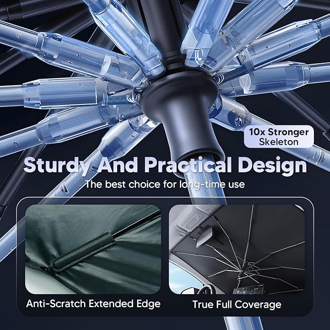 Autorder Windshield Sun Shade Umbrella for 2014-2023 Jeep Cherokee SUV Accessories,Upgraded Ice Crystal Material,Easy Setup Umbrella Sunshade for Car Windshield,100% Sun Blocking